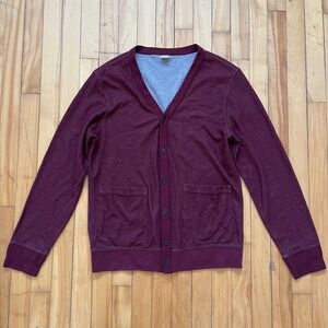 Club Monaco Mens Large Cotton Burgundy Knit Button Front Cardigan Sweater